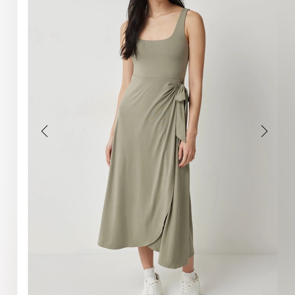 Super Soft Midi Wrap Side Tie Khaki Green Dress like new